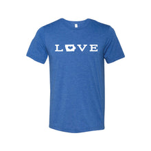 love - iowa t-shirt - blue - midwest nice - soft and spun apparel