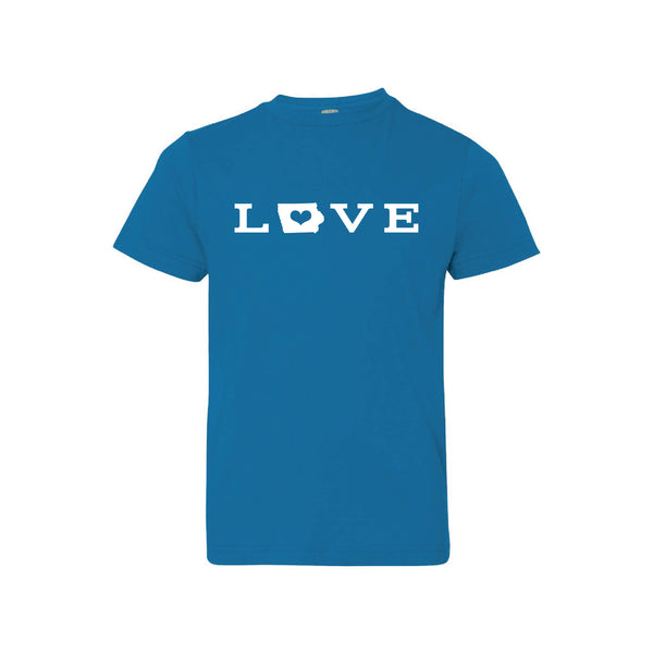 love - iowa - kids t-shirt - cobalt - midwest nice collection - soft and spun apparel