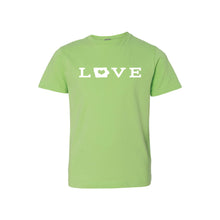 love - iowa - kids t-shirt - key lime - midwest nice collection - soft and spun apparel