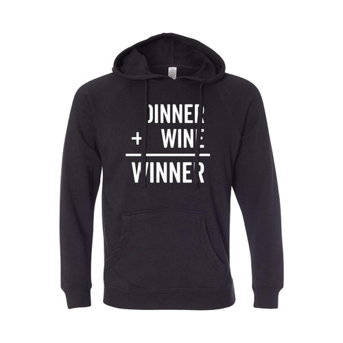 Diner + Wine = Winner Hoodie - Black - Soft & Spun Apparel