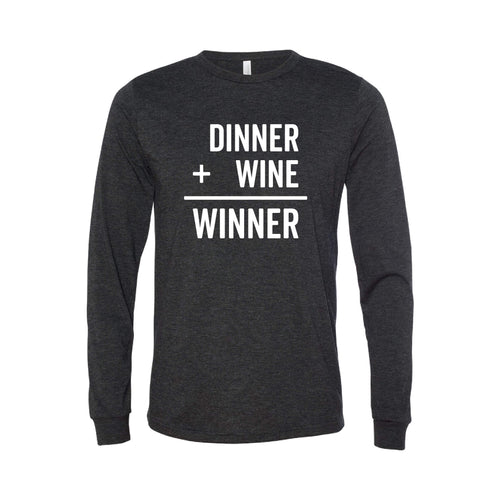Diner + Wine = Winner Long Sleeve T-Shirt - Charcoal - Soft & Spun Apparel
