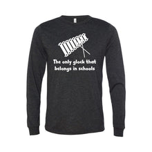 the only glock that belongs in schools long sleeve t-shirt - charcoal black - soft and spun apparel