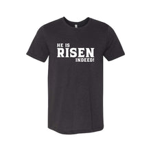 he is risen indeed t-shirt - easter t-shirt - black heather - soft and spun apparel