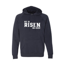 he is risen indeed pullover hoodie - easter hoodie - classic navy - soft and spun apparel