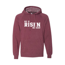 he is risen indeed pullover hoodie - easter hoodie - crimson - soft and spun apparel
