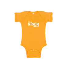 he is risen indeed onesie - easter onesie - gold - soft and spun apparel