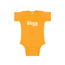 he is risen indeed onesie - easter onesie - gold - soft and spun apparel