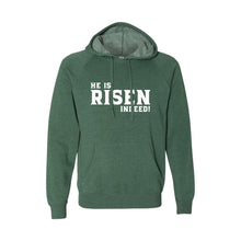 he is risen indeed pullover hoodie - easter hoodie - moss - soft and spun apparel