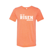 he is risen indeed t-shirt - easter t-shirt - orange - soft and spun apparel