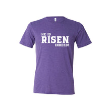 he is risen indeed t-shirt - easter t-shirt - purple - soft and spun apparel