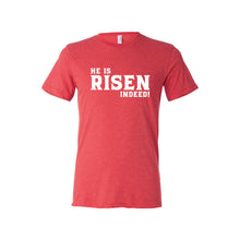 he is risen indeed t-shirt - easter t-shirt - red - soft and spun apparel