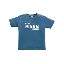 he is risen indeed toddler tee - easter toddler tee - indigo - soft and spun apparel