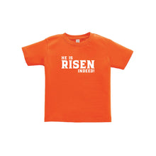 he is risen indeed toddler tee - easter toddler tee - orange - soft and spun apparel