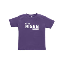 he is risen indeed toddler tee - easter toddler tee - purple - soft and spun apparel