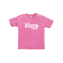 he is risen indeed toddler tee - easter toddler tee - raspberry - soft and spun apparel
