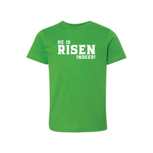 he is risen indeed kids t-shirt - easter kids t-shirt - apple - soft and spun apparel