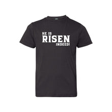 he is risen indeed kids t-shirt - easter kids t-shirt - black - soft and spun apparel