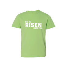 he is risen indeed kids t-shirt - easter kids t-shirt - key lime - soft and spun apparel