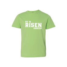 he is risen indeed kids t-shirt - easter kids t-shirt - key lime - soft and spun apparel