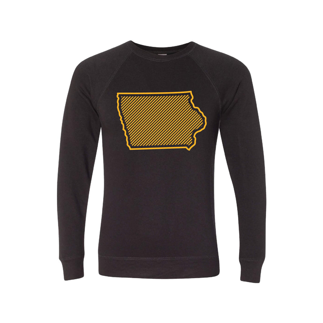 University of Iowa Outline Themed Crewneck Sweatshirt-S-Black-soft-and-spun-apparel