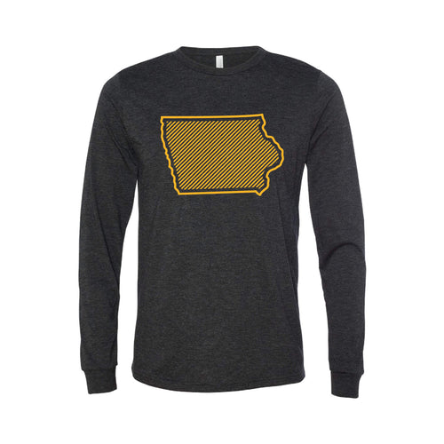 University of Iowa Outline Themed Long Sleeve T-Shirt-XS-Charcoal Black-soft-and-spun-apparel