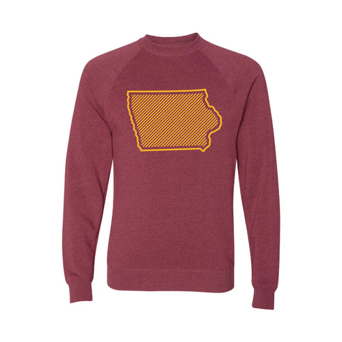 Iowa State University Outline Themed Crewneck Sweatshirt-S-Crimson-soft-and-spun-apparel