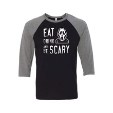 Eat Drink and Be Scary Raglan-XS-Black Deep Heather-soft-and-spun-apparel