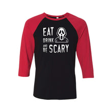 Eat Drink and Be Scary Raglan-XS-Black Red-soft-and-spun-apparel