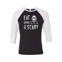 Eat Drink and Be Scary Raglan-XS-Black White-soft-and-spun-apparel