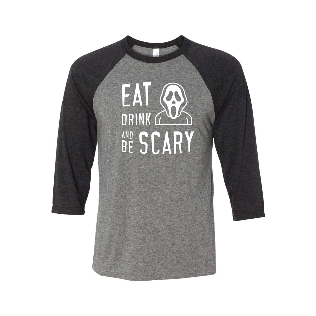 Eat Drink and Be Scary Raglan-XS-Grey Charcoal-soft-and-spun-apparel