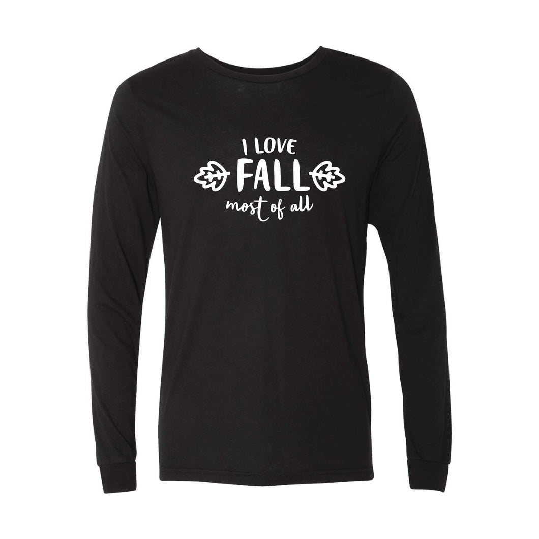 I Love Fall Most of All Long Sleeve T-Shirt-XS-Solid Black-soft-and-spun-apparel
