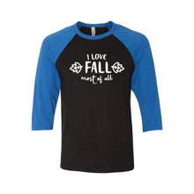 I Love Fall Most of All Raglan-XS-Black True Royal-soft-and-spun-apparel