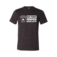 But First, Pumpkin Spice Latte T-Shirt-XS-Charcoal Black-soft-and-spun-apparel