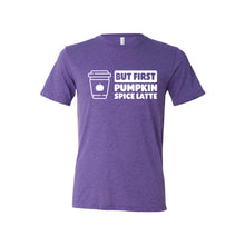 But First, Pumpkin Spice Latte T-Shirt-XS-Purple-soft-and-spun-apparel