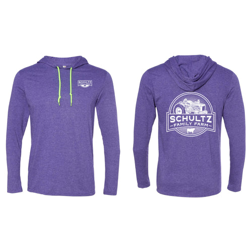 Schultz Family Farm Lightweight Hooded Long Sleeve T-Shirt-S-Heather Purple-soft-and-spun-apparel