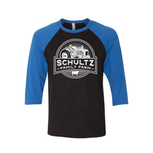 Schultz Family Farm Raglan-S-Black Body / True Royal Sleeves-soft-and-spun-apparel