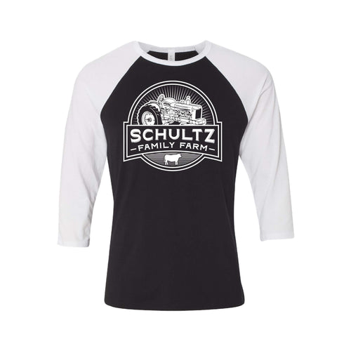 Schultz Family Farm Raglan-S-Black Body / White Sleeves-soft-and-spun-apparel
