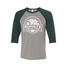 Schultz Family Farm Raglan-S-Grey Body / Emerald Sleeves-soft-and-spun-apparel