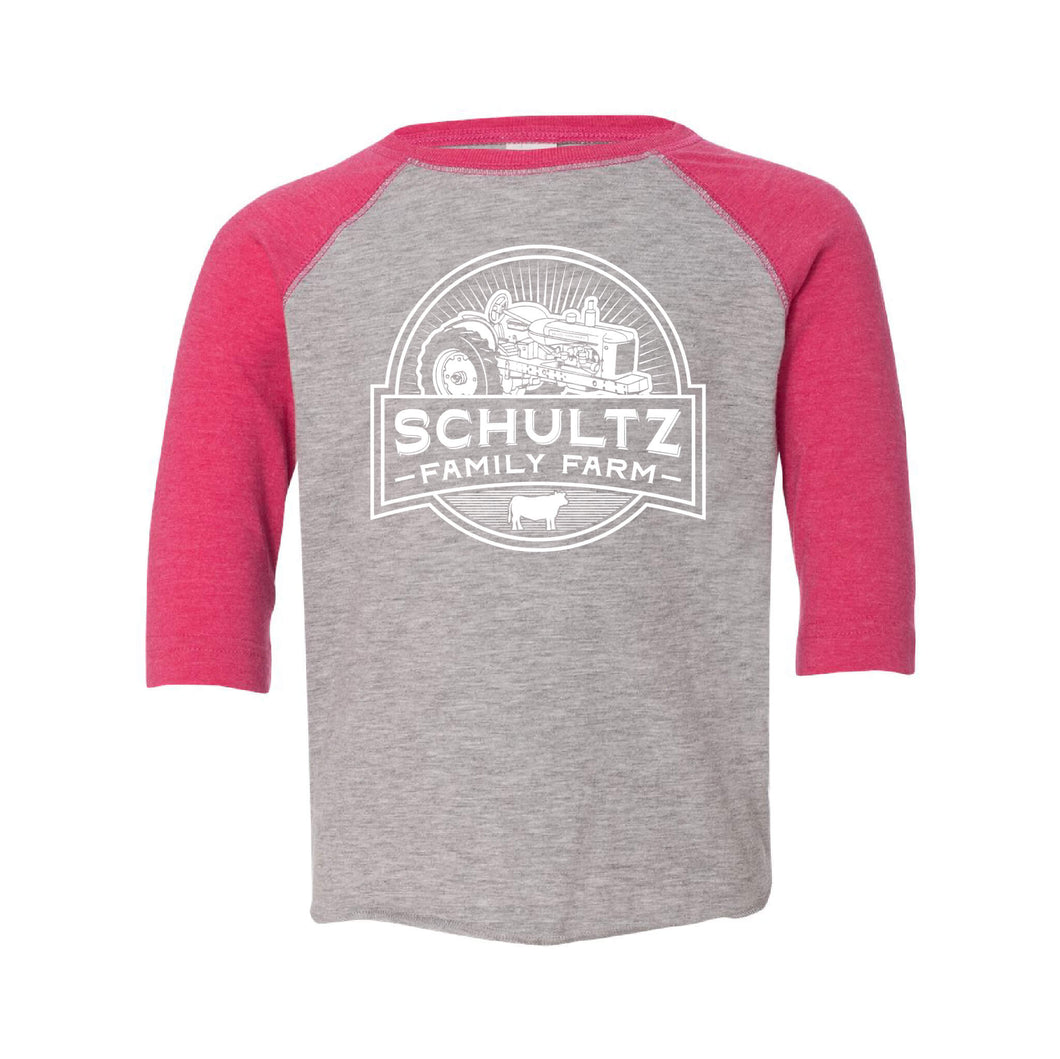 Schultz Family Farm Toddler Raglan-2T-Vintage Heather / Vintage Hot Pink-soft-and-spun-apparel