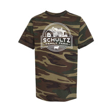 Schultz Family Farm Youth Short Sleeve T-Shirt-YTH-S-Green Woodland Camo-soft-and-spun-apparel