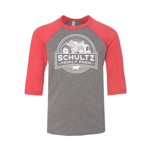 Schultz Family Farm Youth Raglan-YTH-S-Grey / Red-soft-and-spun-apparel
