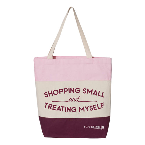 Shopping Small and Treating Myself Tote-Maroon / Natural / Light Pink-soft-and-spun-apparel
