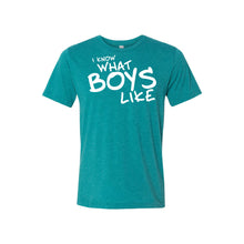 I know what boys like - teal - lgbt t-shirt