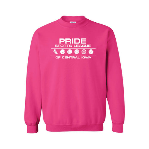 Pride Sports League White Imprint Crewneck Sweatshirt-S-Hot Pink-soft-and-spun-apparel