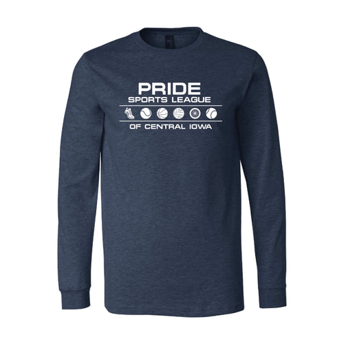 Pride Sports League White Imprint Long Sleeve T-Shirt-XS-Heather Navy-soft-and-spun-apparel