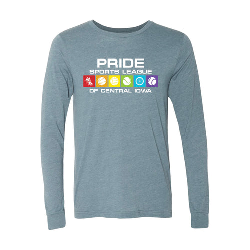 Pride Sports League Full Color Imprint Long Sleeve T-Shirt-XS-Heather Slate-soft-and-spun-apparel