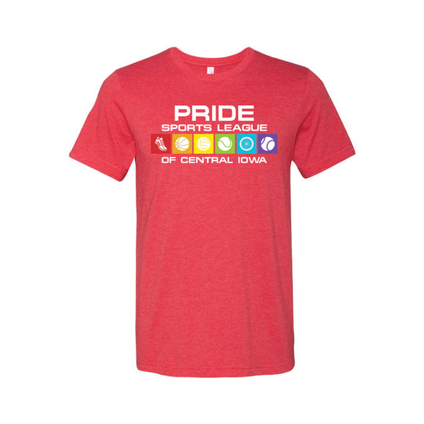 Pride Sports League Full Color Imprint T-Shirt-XS-Heather Red-soft-and-spun-apparel