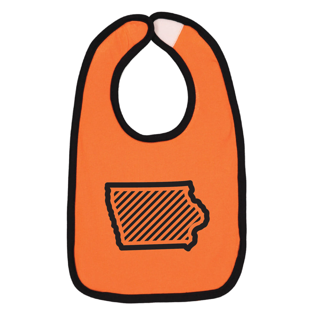 Orange Iowa Outline Baby Bib-ONESIZE-Orange/Black-soft-and-spun-apparel