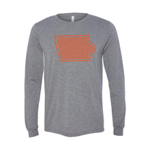 Orange Iowa Outline Long Sleeve T-Shirt-XS-Grey-soft-and-spun-apparel