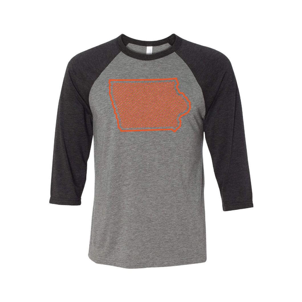 Orange Iowa Outline Raglan-XS-Grey Charcoal Black-soft-and-spun-apparel